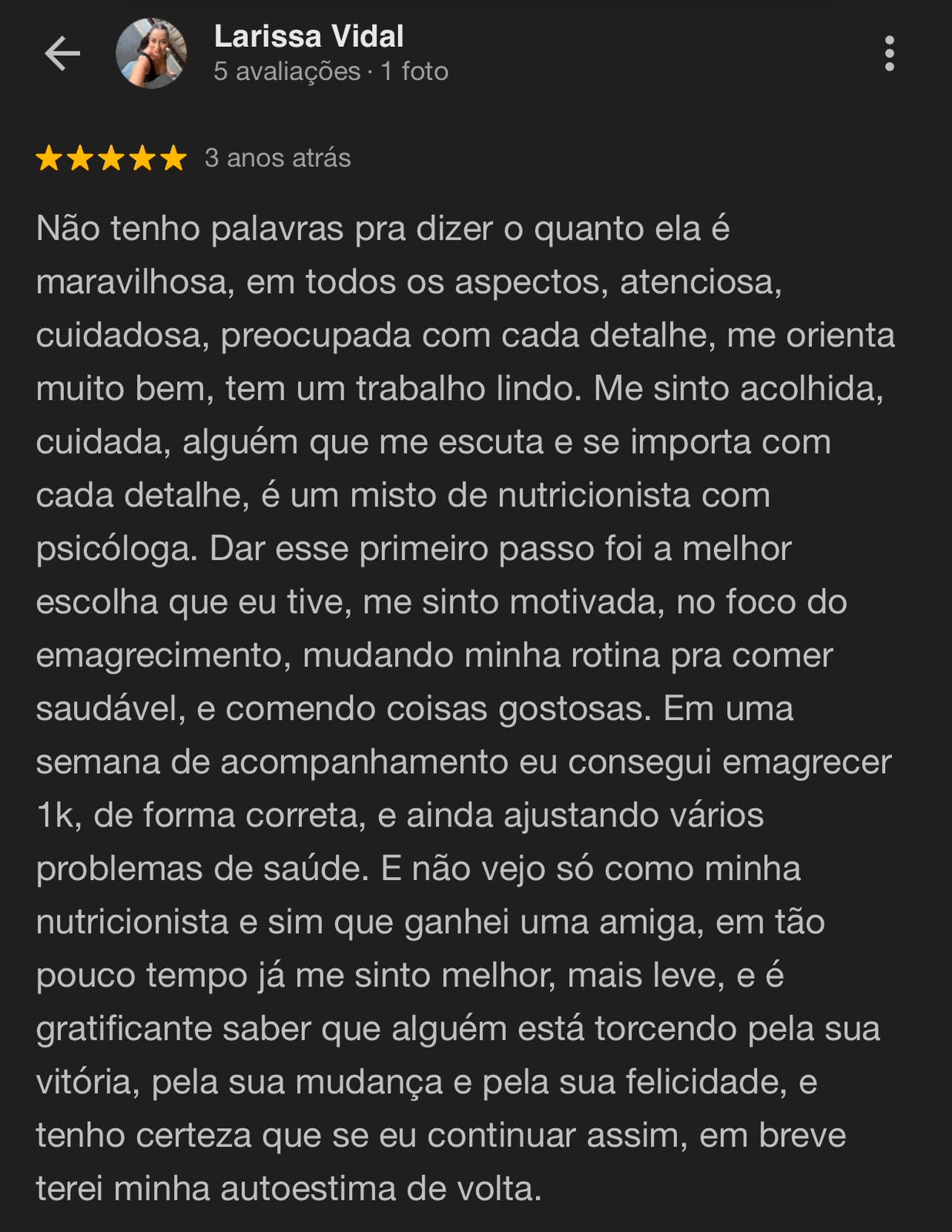 Avaliação de Larissa Vidal